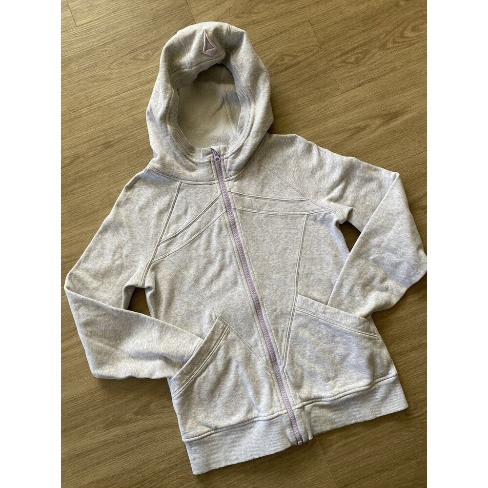 Ivivva by lululemon Girls Hooded Zip Up Jacket Fleece Lined Ivory Grey Size 14